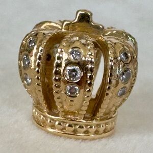 14k Pandora Gold Crown Charm with Diamonds